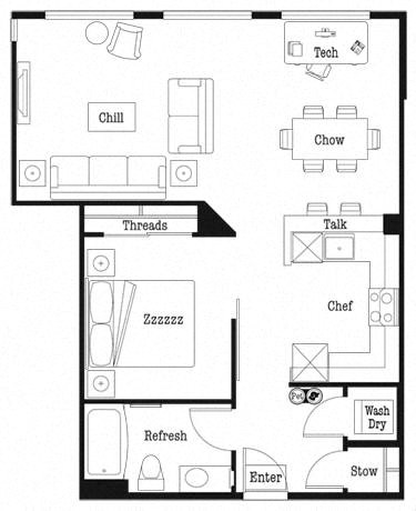 1x1 Open E Floor Plan at Six Oaks, Washington, 98011